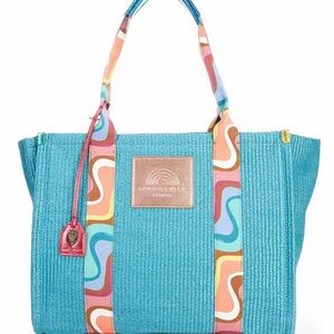 Vibrant Turquoise Tote with Multicolor Straps